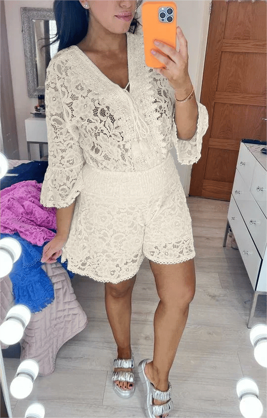 💕Promozione ultimo giorno - 49% DI SCONTO🎁Abito casual corto in pizzo con scollo a V