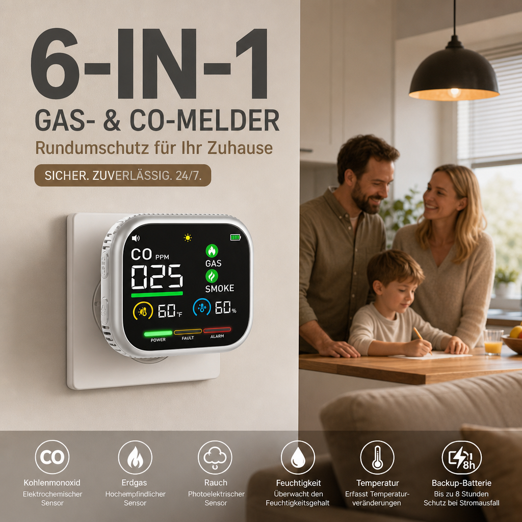 📢📢50% di Sconto!!🏠✨Allarme Multigas con Display LCD | Rilevatore di CO, Gas e Fumo, Monitoraggio Temperatura e Umidità