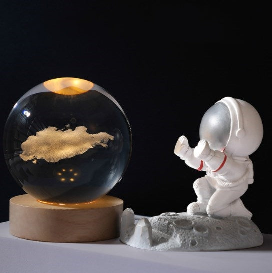 Lampada decorativa notturna a sfera di cristallo 3D con galassia