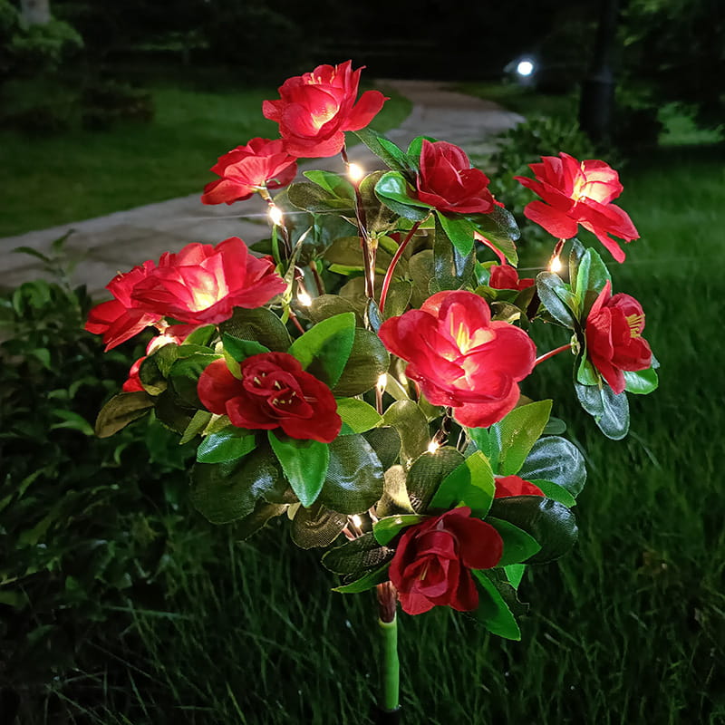 Luce solare da giardino con picchetto e fiore di azalea artificiale