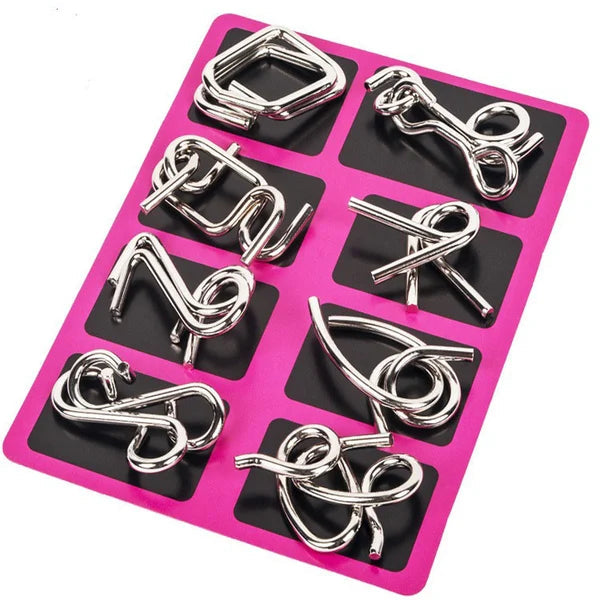 Anello puzzle in metallo da otto pezzi versione blu rompicapo
