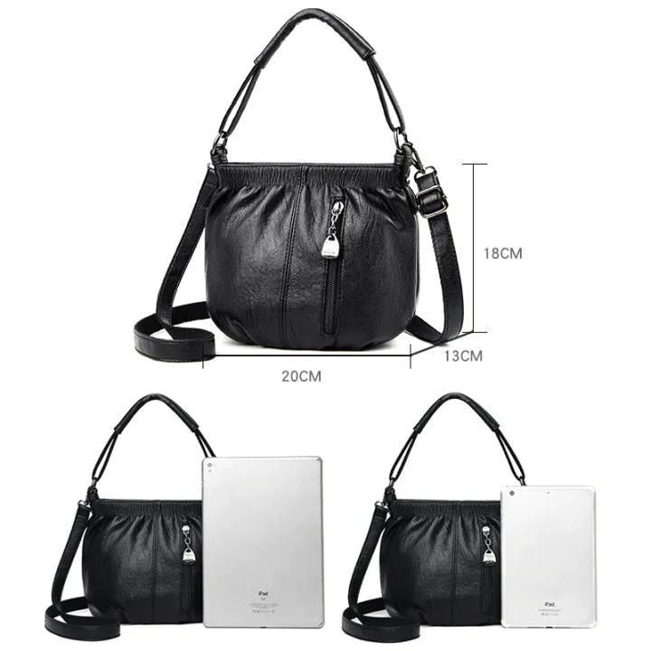 Borsa a tracolla per borsa in morbida pelle con secchiello pieghettato casual alla moda