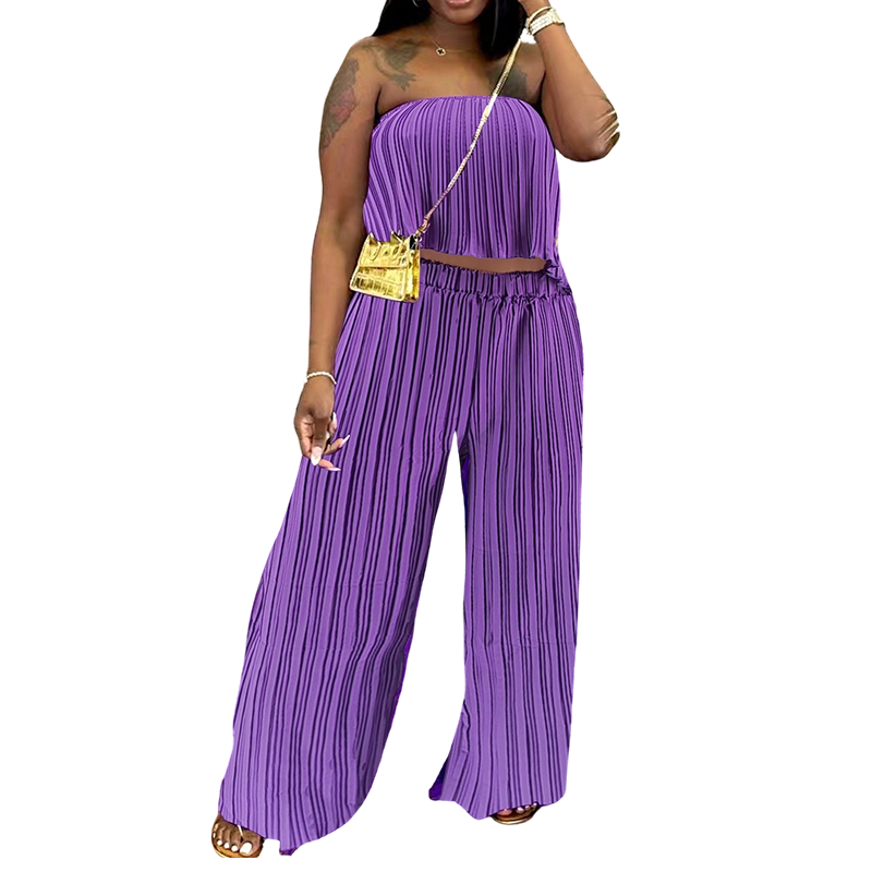 Completo da donna composto da top senza spalline e pantaloni a gamba larga