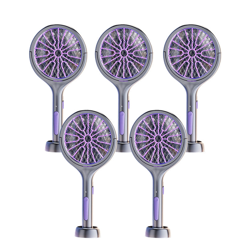Mosquito Zapper Racchetta Antizanzare Elettrica 2 in 1, Racchetta Anti Insetti USB Ricaricabile 3000V con Testa Rotante, Zanzariera Elettrica per Casa/Balcone/Giardin/Campeggio, Grigio