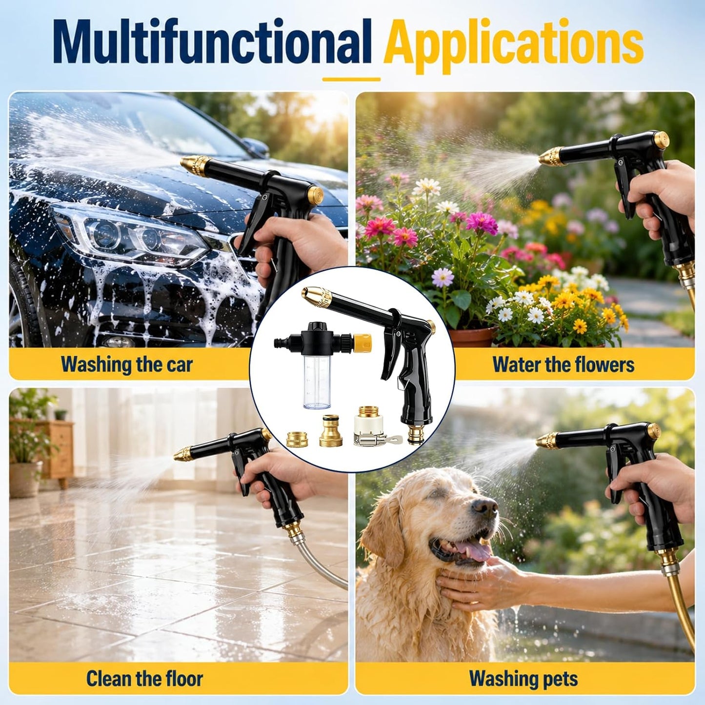 Pistola a getto d'acqua ad alta pressione potenziata - Lavaggio auto potente, irrigazione del giardino, facile da usare senza sforzo!