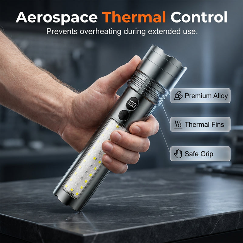 🔦✨ Torcia tattica ricaricabile con display digitale – Dì Addio all’oscurità e alle sorprese di batteria scarica! 🚫 Ultra-luminosa, luce laterale da lavoro, impermeabile, ricarica Tipo-C per campeggio e riparazioni ⛺ ✨