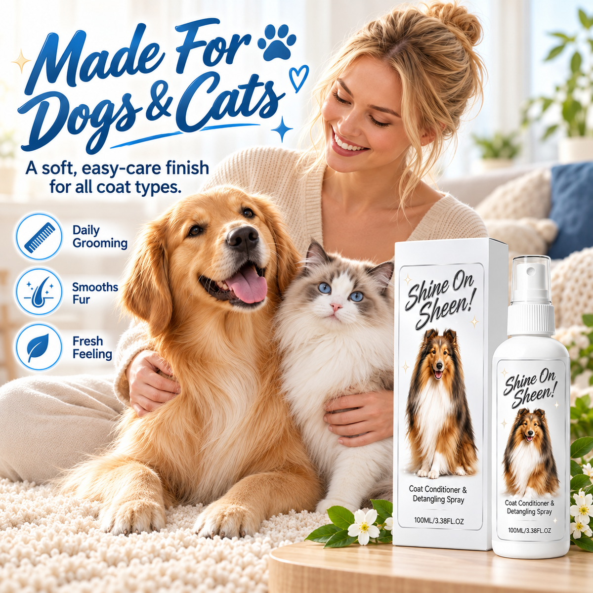 🐾✨ Spray districante e condizionante per il pelo degli animali – ideale per cani e gatti, senza risciacquo e facile da usare 🧴
