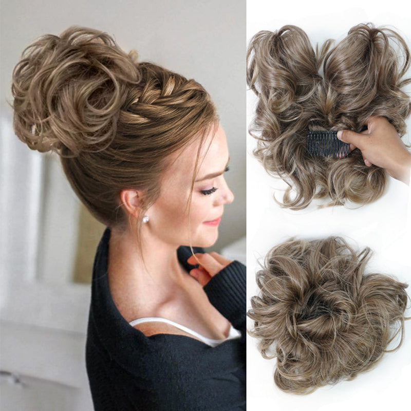 ✨ Accessorio chignon spettinato con pettine laterale – Dì Addio alle acconciature noiose e complicate! 🚫 Montaggio rapido, fissaggio sicuro, stile versatile, fibra resistente al calore 💇♀️