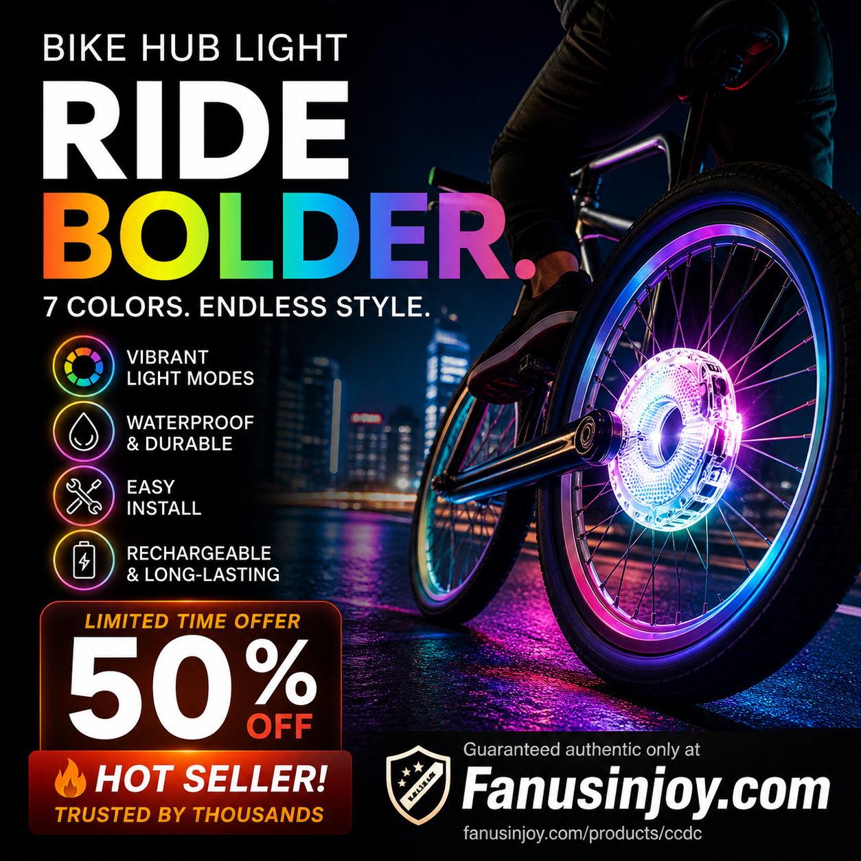⏳️Limited Time 50% Off!💡🚴♀️A Must‑Have For Cycling Enthusiasts!🌃Light Up the Night 🚴 Colorful Bike Wheel Hub Light