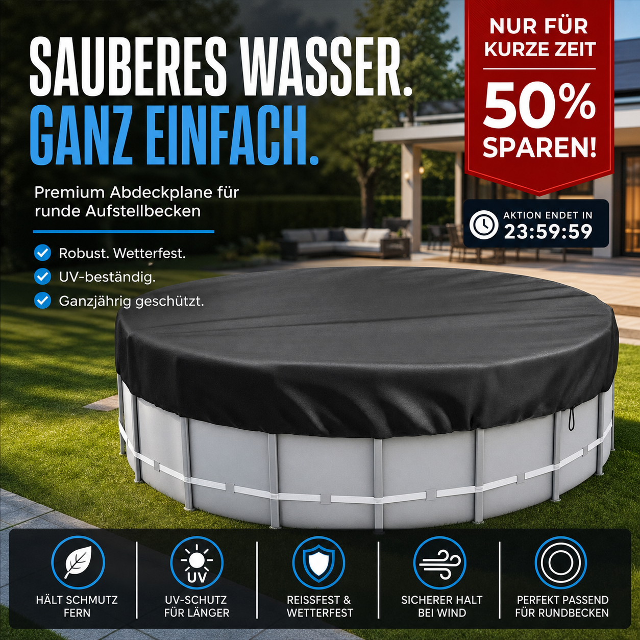 🏊 -50% DI SCONTO | Telo Copertura Piscina Impermeabile in Tessuto Oxford 210D – Protezione Robusta per Piscine Fuori Terra