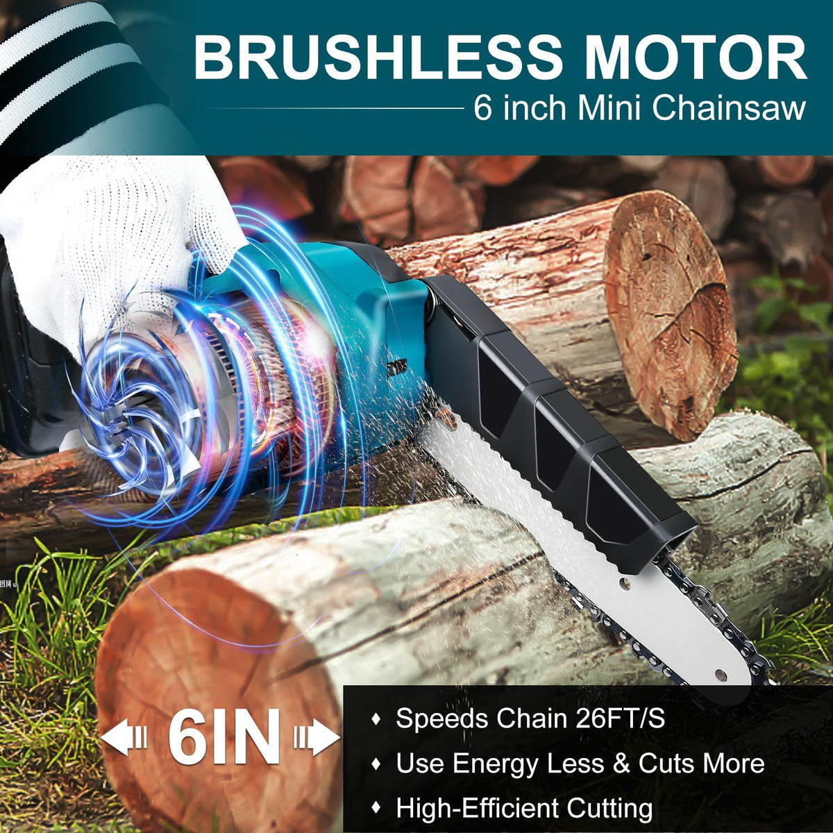 🪚 Mini Motosega a Batteria da 6 Pollici con Motore Brushless ✨⚡ - 2580W | 3500 giri/min | Lubrificazione Automatica | Barra in Acciaio al Tungsteno | 1 o 2 Batterie | 50% DI SCONTO