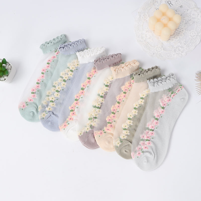 🌺Calzini alla caviglia da donna in pizzo floreale – Primavera/Estate