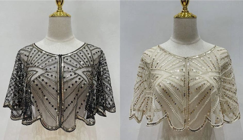 Stola di pizzo vintage con perline