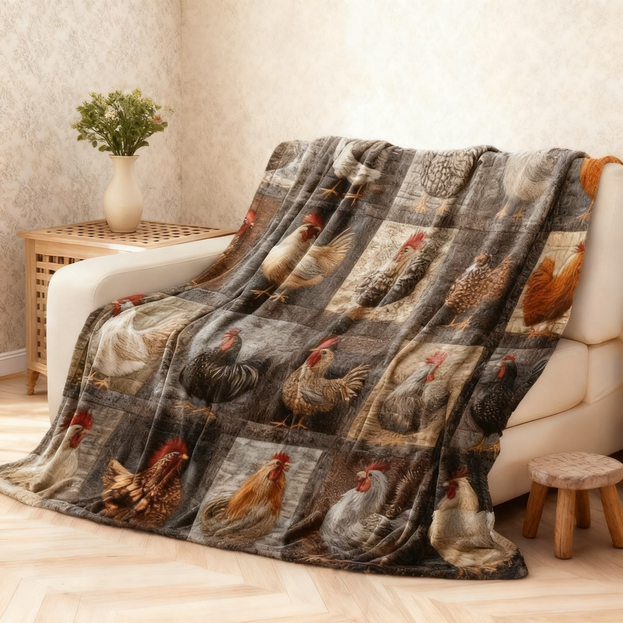 🎁🎄Saldi di Natale - 49% di Sconto🐔 Coperta in Flanella Vintage con Motivo Gallina