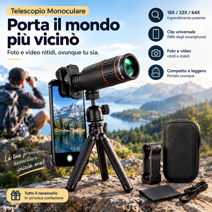 🔭✨ Telescopio monoculare per smartphone – Dì Addio alle foto sfocate di oggetti lontani! 🚫 18/32/64X HD, clip universale, ideale concerti e birdwatching 📱