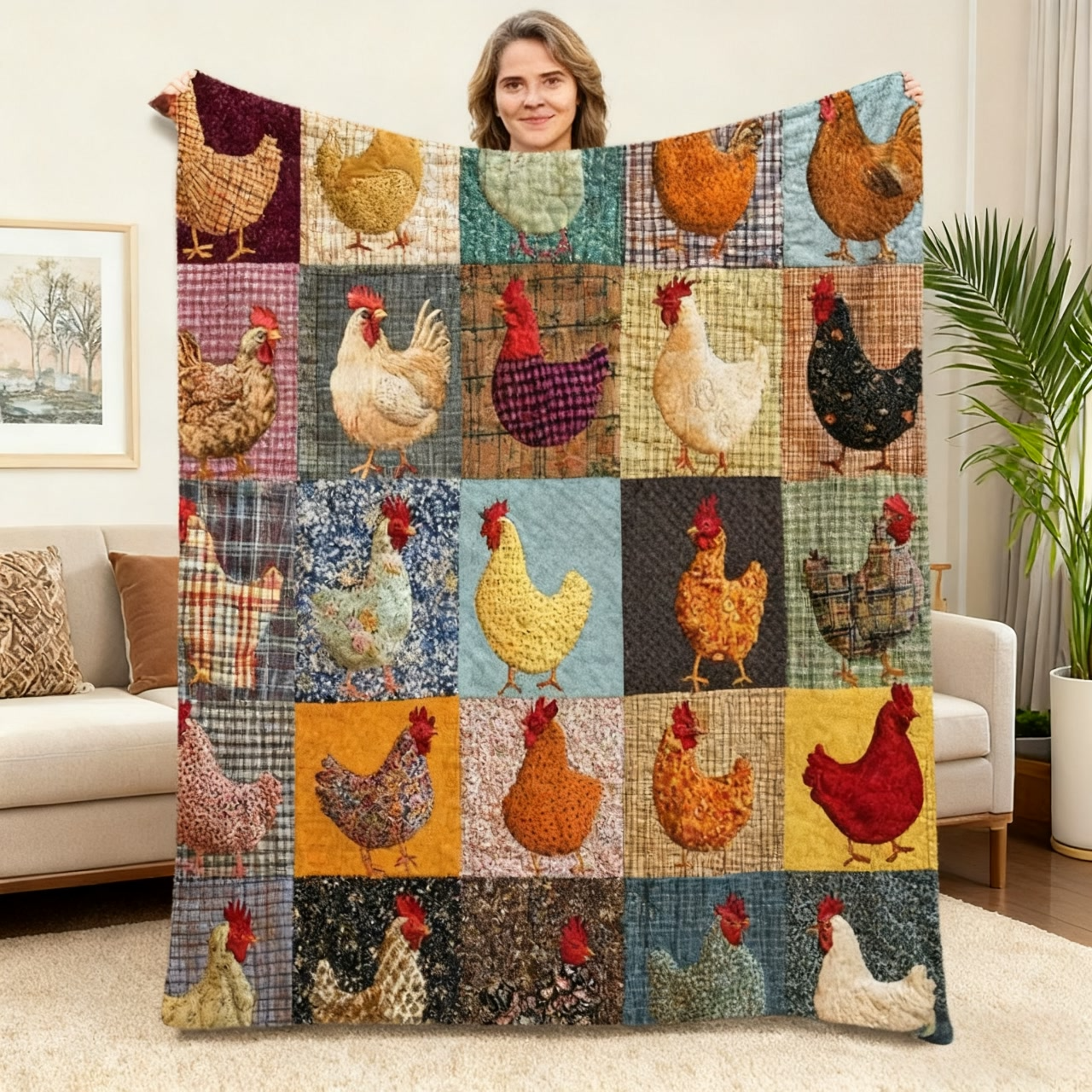 🎁🎄Saldi di Natale - 49% di Sconto🐔 Coperta in Flanella Vintage con Motivo Gallina