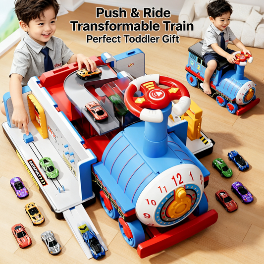 🚂 Treno Giocattolo per Bambini – Grande Locomotiva Trasformabile da Cavalcare, puoi spingerlo, tirarlo, sederti e cavalcarlo. Gioco sicuro per bambini piccoli, stimola la motricità e la creatività.