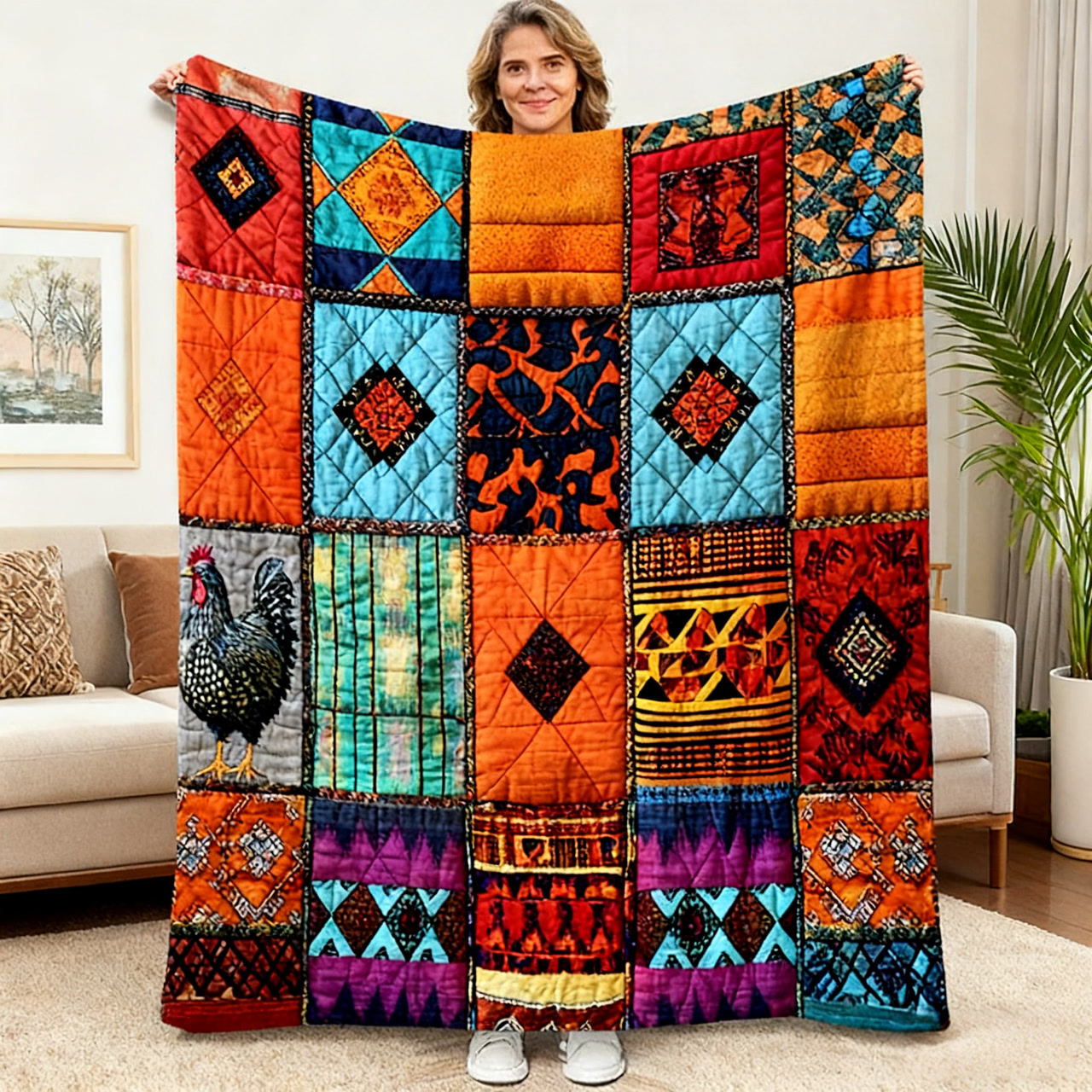 🎁🎄Saldi di Natale - 49% di Sconto🐔 Coperta in Flanella Vintage con Motivo Gallina