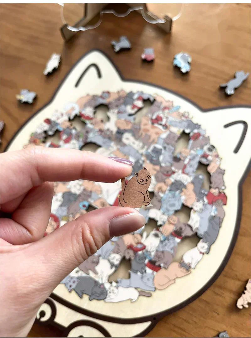 🎁🧩135-Piece Morandi-Colored Cat Shaped Wooden Jigsaw Puzzle