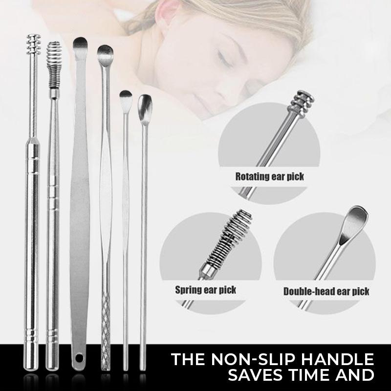 Set per la pulizia delle orecchie in acciaio inox (6 pezzi)