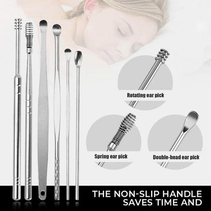 Set per la pulizia delle orecchie in acciaio inox (6 pezzi)