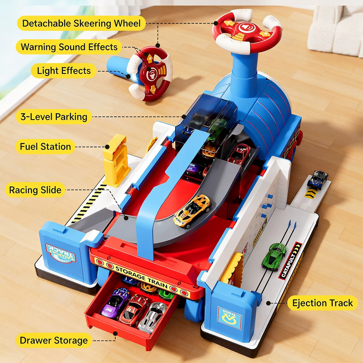 🚂 Treno Giocattolo per Bambini – Grande Locomotiva Trasformabile da Cavalcare, puoi spingerlo, tirarlo, sederti e cavalcarlo. Gioco sicuro per bambini piccoli, stimola la motricità e la creatività.