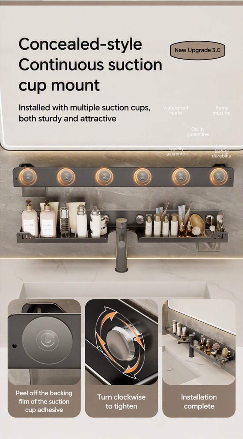 🥳2026 NUOVO ARRIVO🥳💞50K+ VENDUTI!🔥50% DI SCONTO! 🛁🧺 Mensola da Bagno Senza Foratura Montata a Parete — Fissaggio a Manopola Rotante, Tenuta Stabile, Facile Installazione ✨