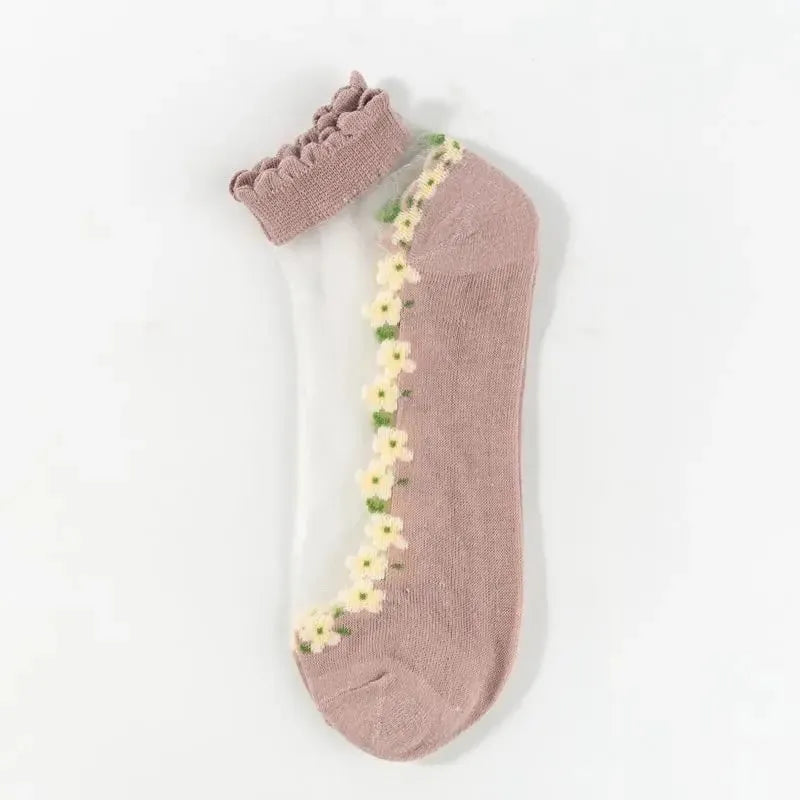 🌺Calzini alla caviglia da donna in pizzo floreale – Primavera/Estate