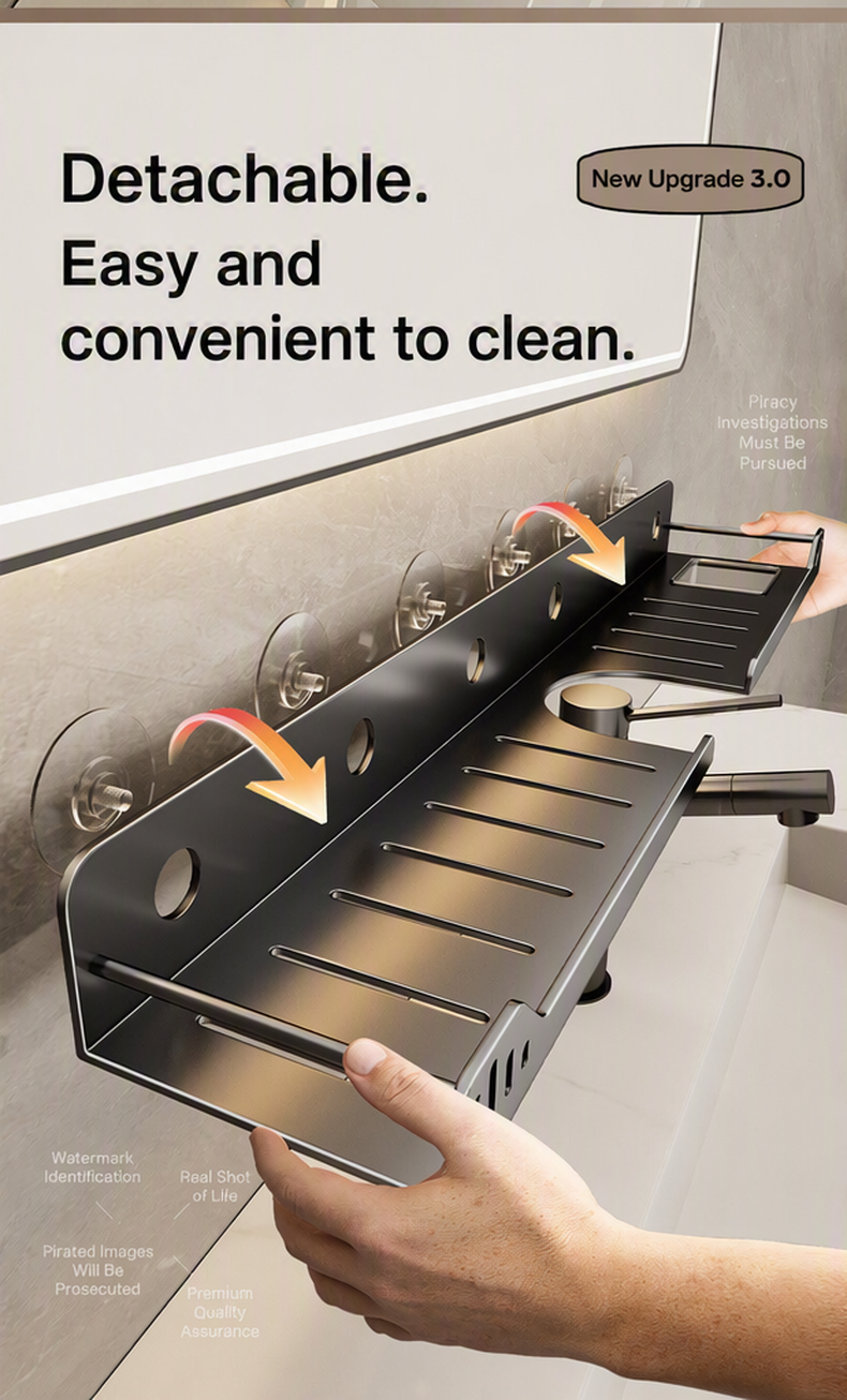 🥳2026 NUOVO ARRIVO🥳💞50K+ VENDUTI!🔥50% DI SCONTO! 🛁🧺 Mensola da Bagno Senza Foratura Montata a Parete — Fissaggio a Manopola Rotante, Tenuta Stabile, Facile Installazione ✨