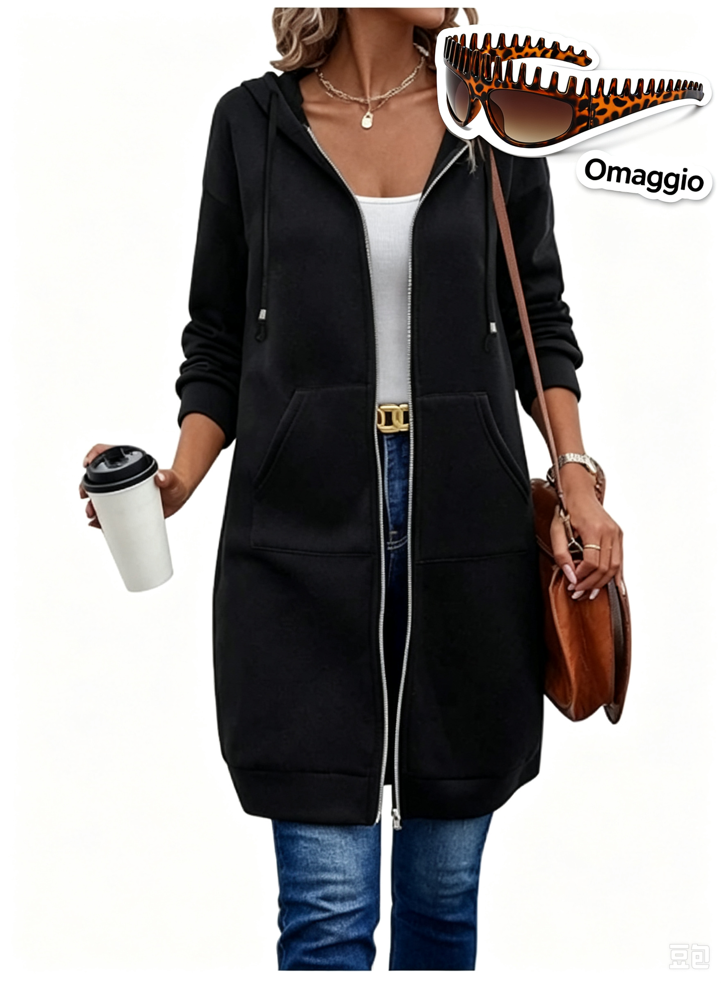 🔥✨ Felpa con Cappuccio e Zip in Pile da Donna