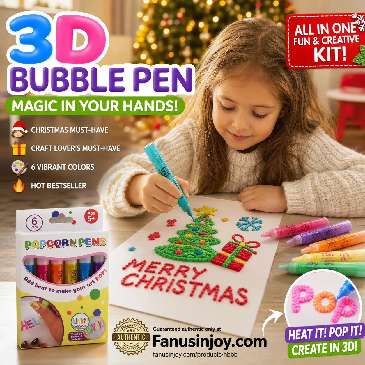 🖌️Penna magica – Disegna in 3D con un solo tratto!🎄 Fai da te: penne per disegnare con i popcorn