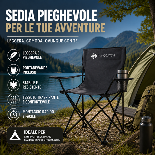 Sedia da Campeggio Pieghevole Portatile con Portabicchiere