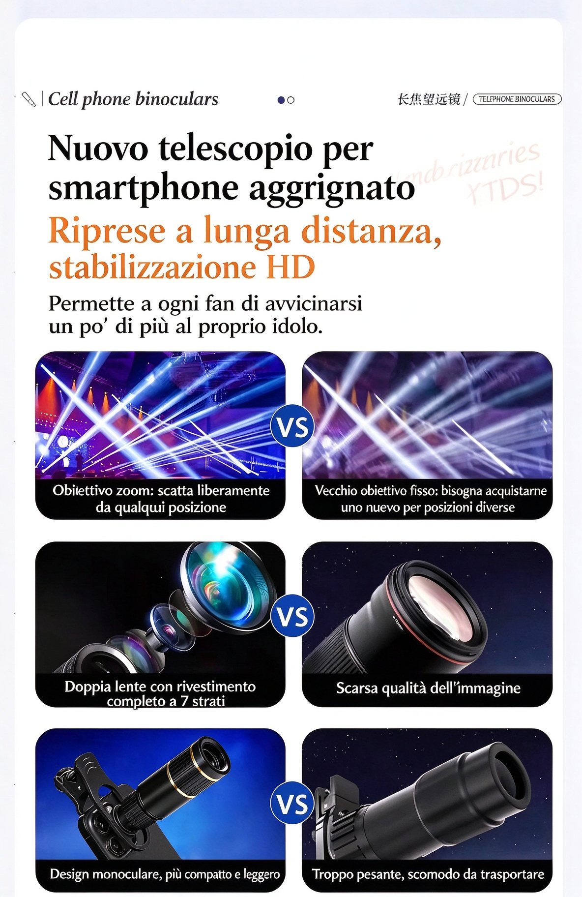 🔭✨ Telescopio monoculare per smartphone – Dì Addio alle foto sfocate di oggetti lontani! 🚫 18/32/64X HD, clip universale, ideale concerti e birdwatching 📱