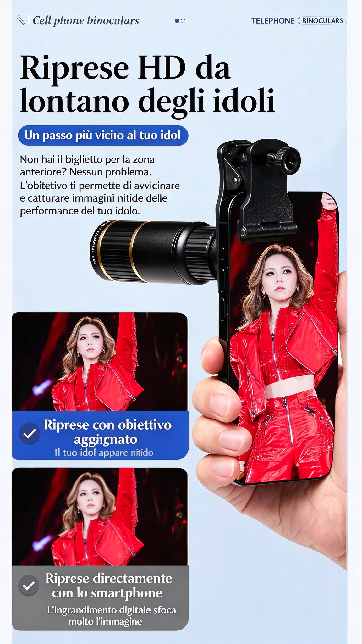 🔭✨ Telescopio monoculare per smartphone – Dì Addio alle foto sfocate di oggetti lontani! 🚫 18/32/64X HD, clip universale, ideale concerti e birdwatching 📱