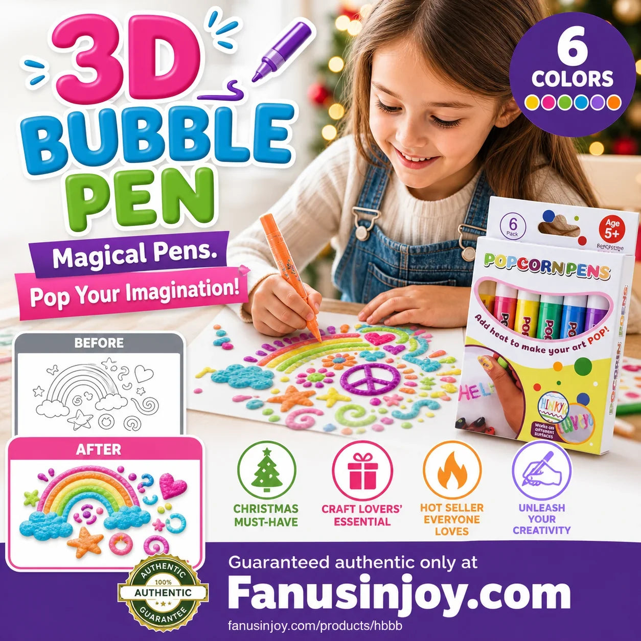 🖌️Penna magica – Disegna in 3D con un solo tratto!🎄 Fai da te: penne per disegnare con i popcorn