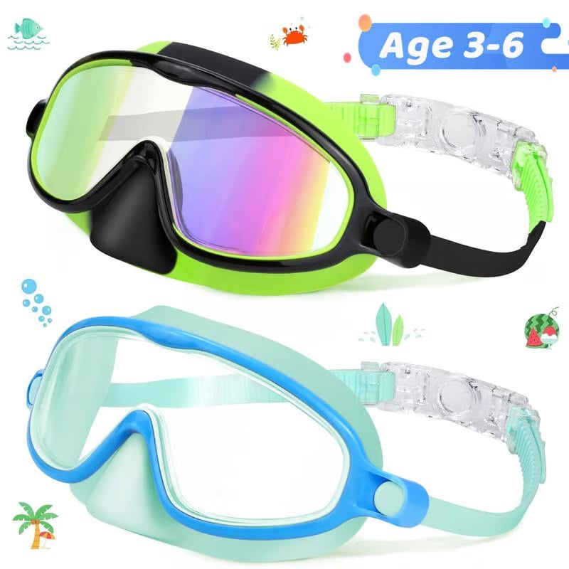🔥OFFERTA LIMITATA: 50% DI SCONTO!!🏆Il numero 1 nelle vendite🏊‍♀️Occhialini da nuoto per bambini con montatura larga, impermeabili e antiappannamento in HD