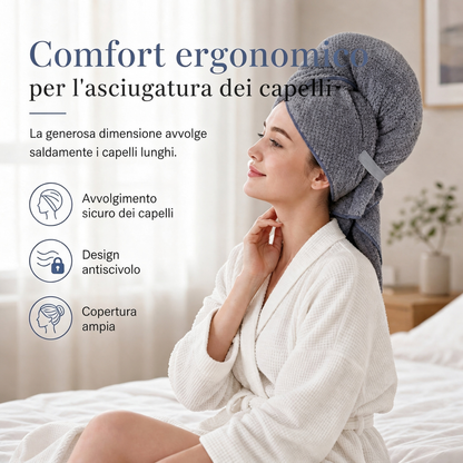 🧖‍♀️Turbante asciugacapelli in microfibra! Asciuga velocemente i capelli, si fissa con elastico!Ideale dopo la doccia, protegge i capelli dal calore dell’asciugacapelli.