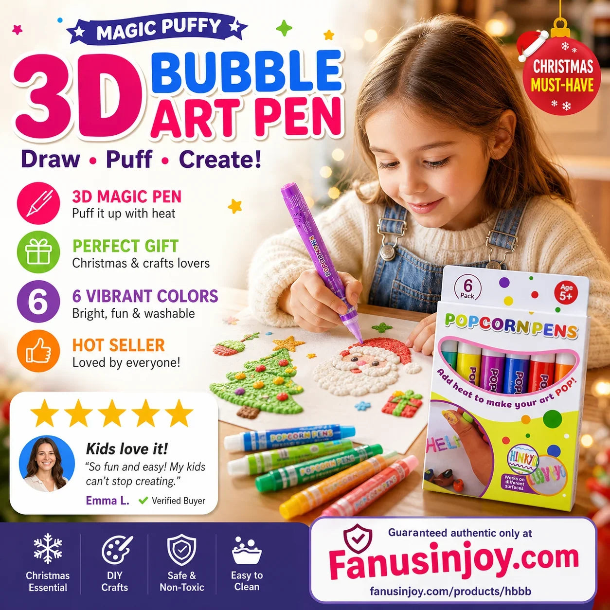 🖌️Penna magica – Disegna in 3D con un solo tratto!🎄 Fai da te: penne per disegnare con i popcorn