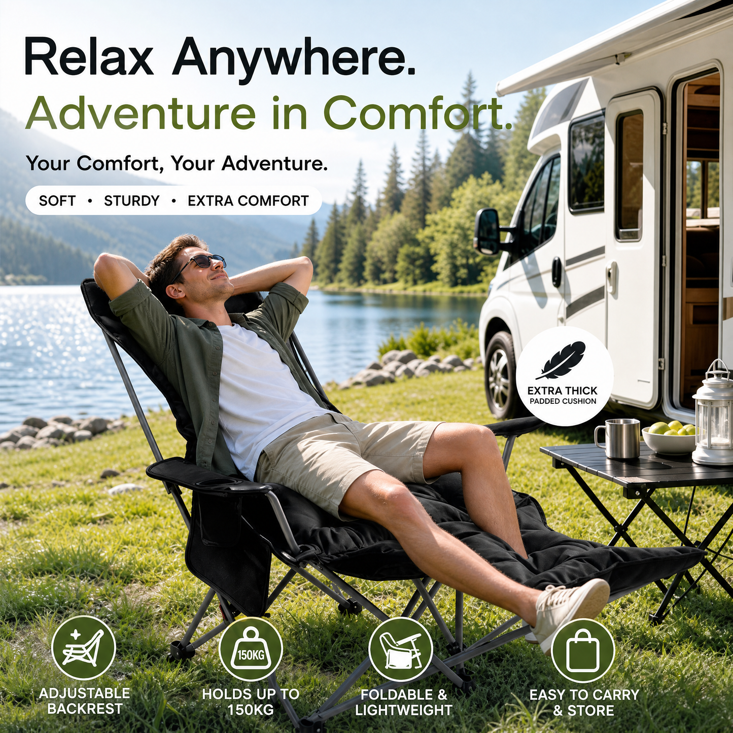 🪑 50% SCONTO! 🌿 Sedia Pieghevole Portatile Regolabile per Esterni – Leggera, Stabile e Versatile – Ideale per Giardino, Camping, Spiaggia o Terrazza – Facile da Trasportare e Montare 🏕️✨