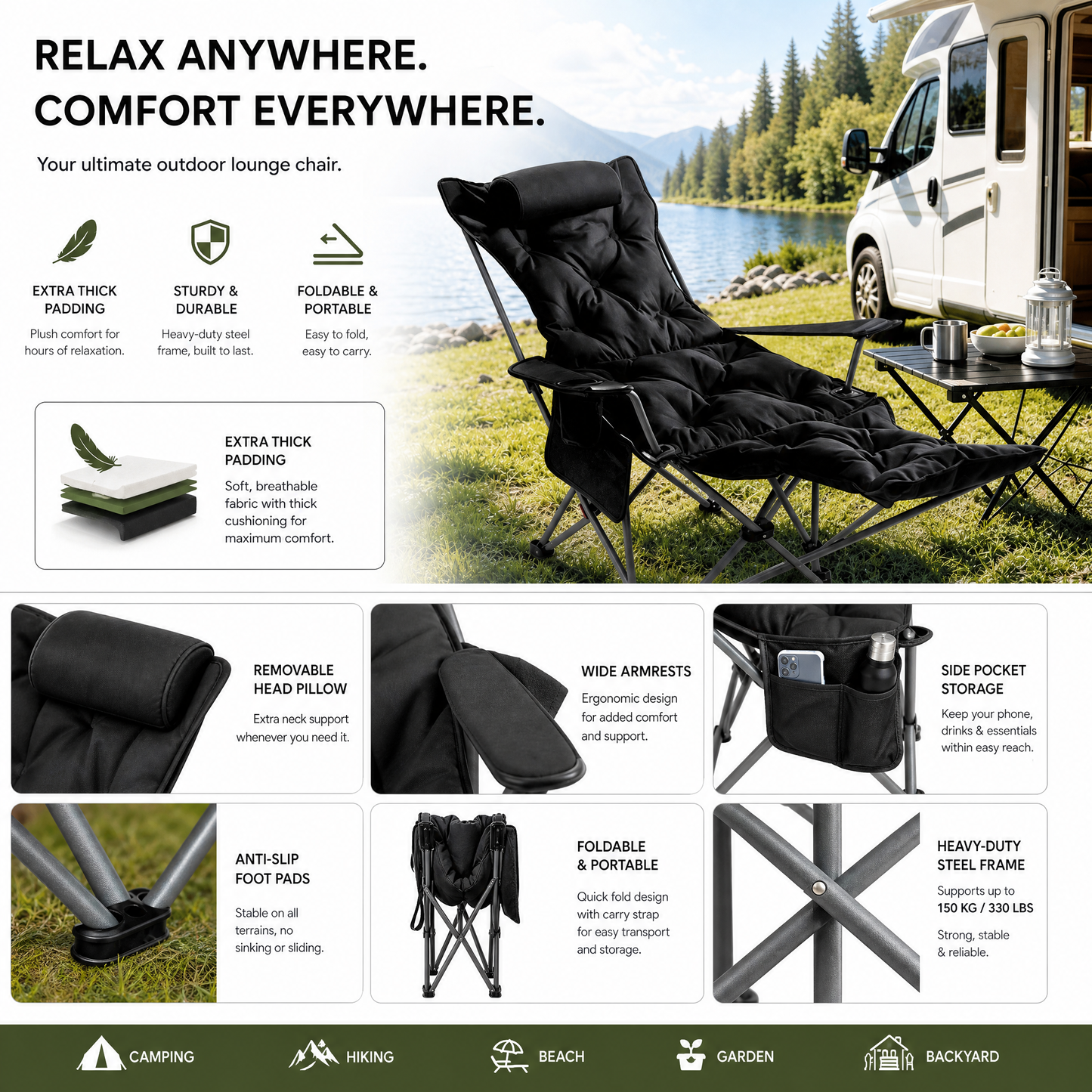 🪑 50% SCONTO! 🌿 Sedia Pieghevole Portatile Regolabile per Esterni – Leggera, Stabile e Versatile – Ideale per Giardino, Camping, Spiaggia o Terrazza – Facile da Trasportare e Montare 🏕️✨