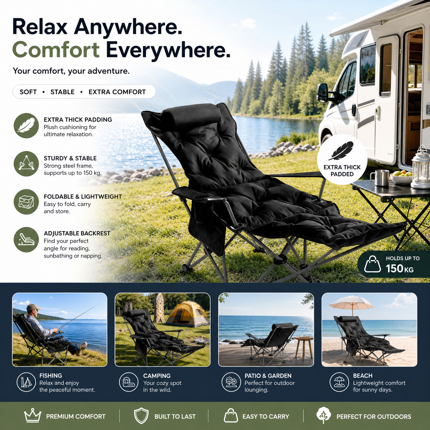 🪑 50% SCONTO! 🌿 Sedia Pieghevole Portatile Regolabile per Esterni – Leggera, Stabile e Versatile – Ideale per Giardino, Camping, Spiaggia o Terrazza – Facile da Trasportare e Montare 🏕️✨
