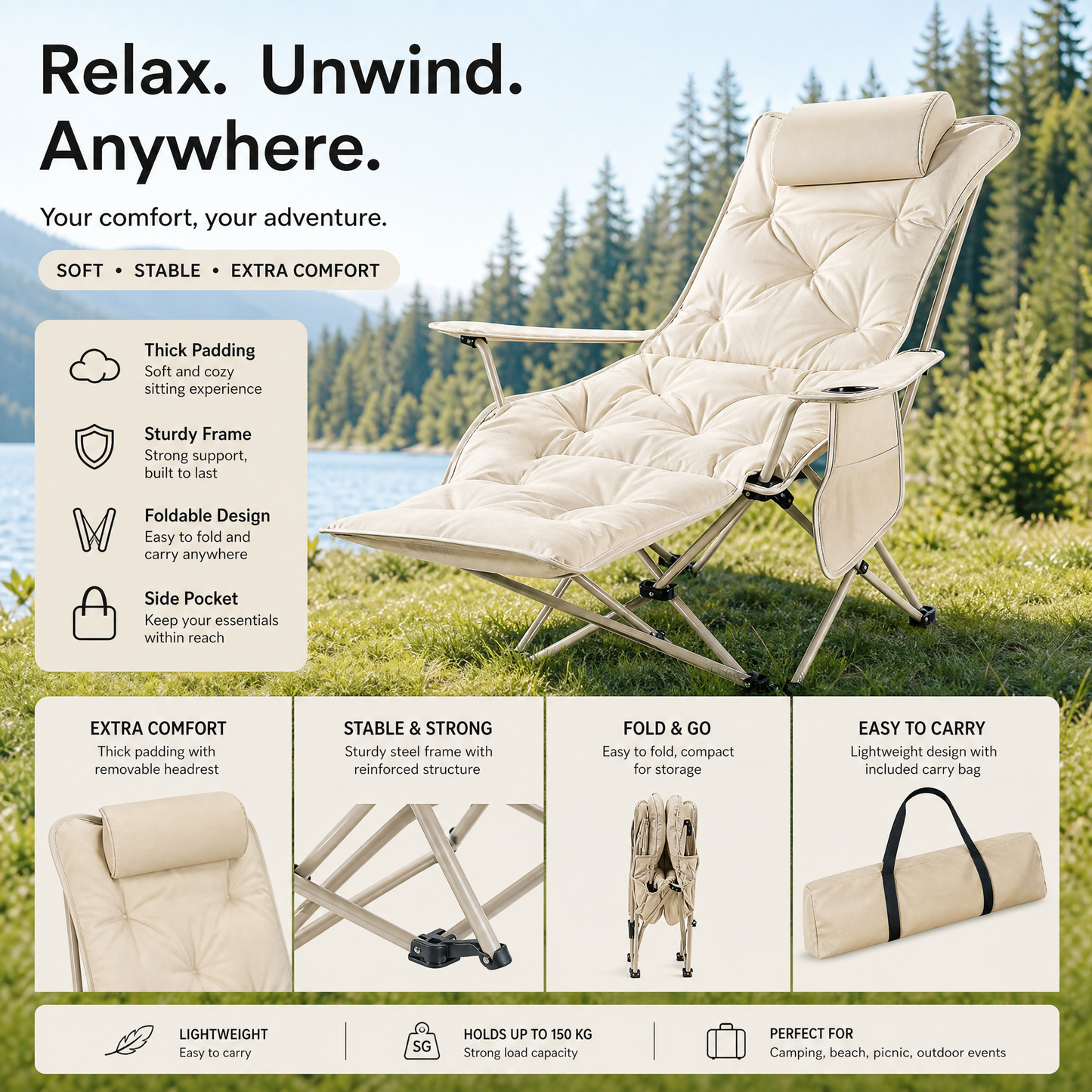 🪑 50% SCONTO! 🌿 Sedia Pieghevole Portatile Regolabile per Esterni – Leggera, Stabile e Versatile – Ideale per Giardino, Camping, Spiaggia o Terrazza – Facile da Trasportare e Montare 🏕️✨