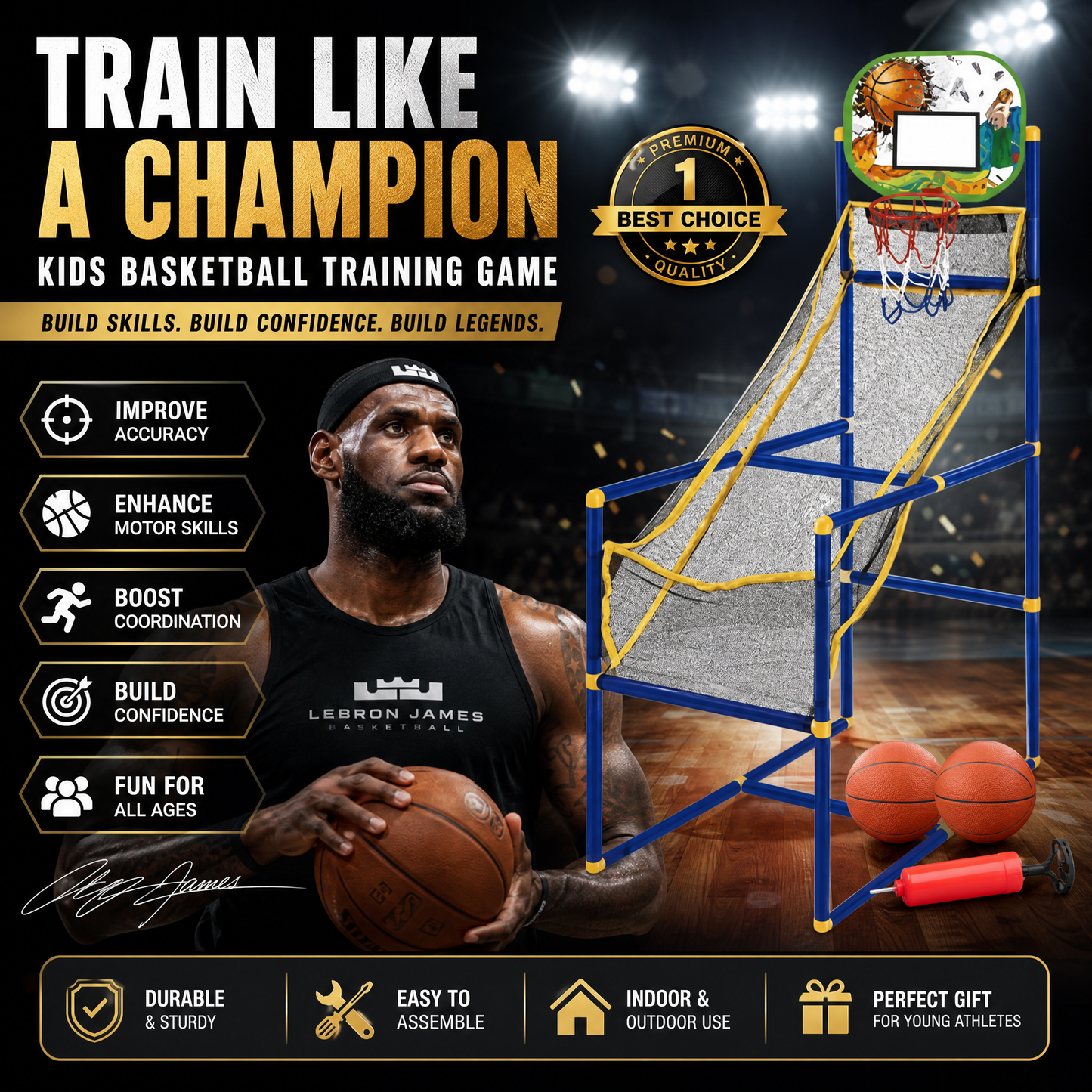 🏀⛹️ Gioco Arcade di Basket Indoor con 4 Palloni – Canestro per Bambini da Casa 🎯🏀 Perfetto per Sala Giochi & Feste, Sviluppa la Motricità, Telaio Indistruttibile, Pronto a Giocare!
