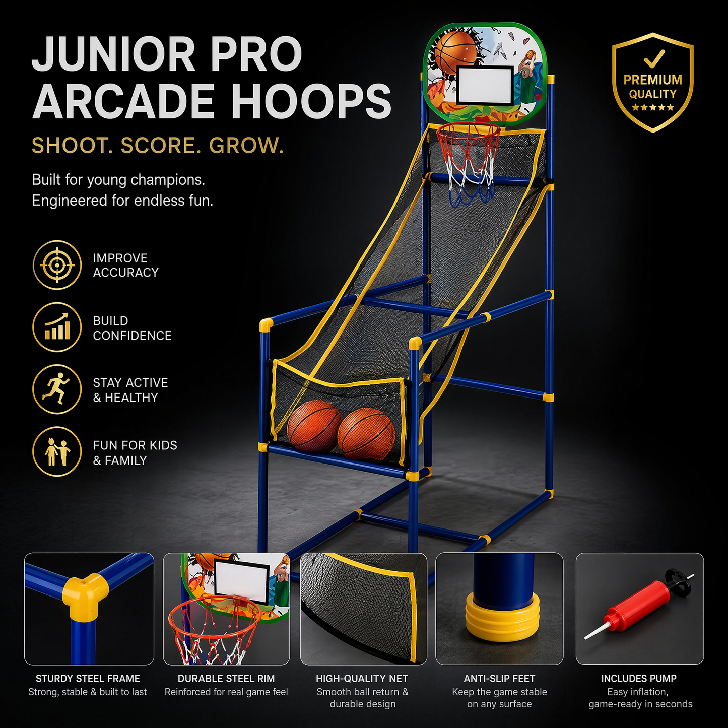 🏀⛹️ Gioco Arcade di Basket Indoor con 4 Palloni – Canestro per Bambini da Casa 🎯🏀 Perfetto per Sala Giochi & Feste, Sviluppa la Motricità, Telaio Indistruttibile, Pronto a Giocare!