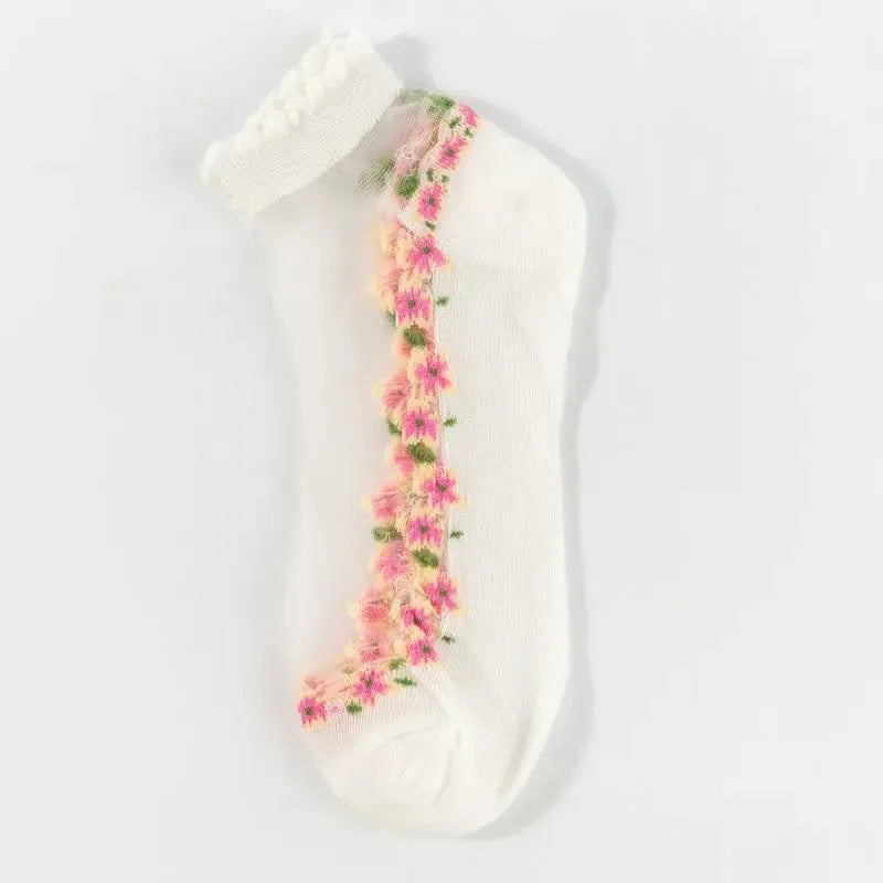 🌺Calzini alla caviglia da donna in pizzo floreale – Primavera/Estate