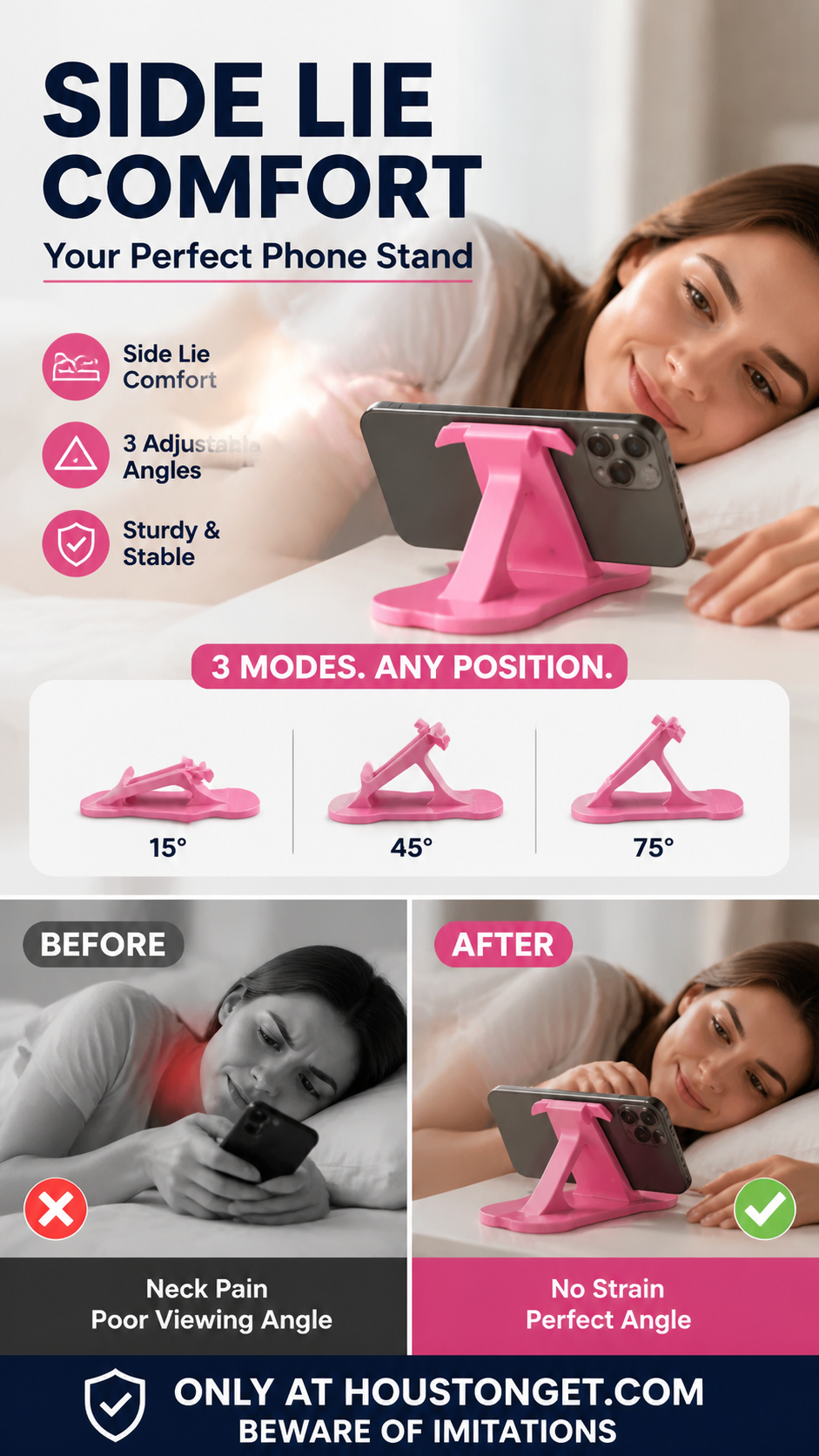🔥 -50% Oggi: Supporto per Telefono Multi-Angolo Compatibile con l’Uso Laterale – Supporto da scrivania regolabile a 3 posizioni, presa stabile e mani libere per letto, divano e ufficio.