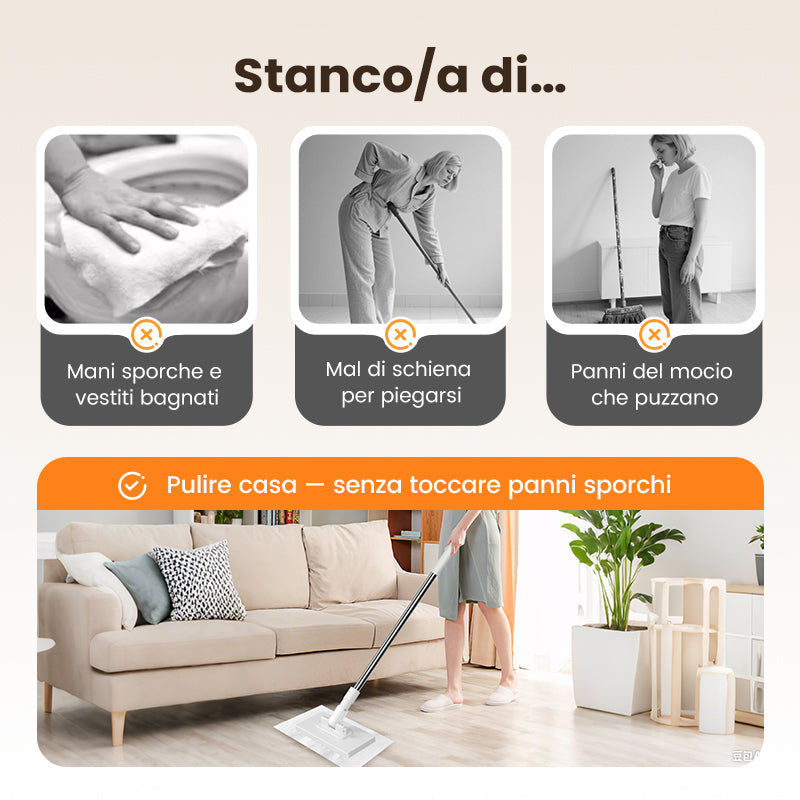 Scopa monouso per la polvere, con 4 panni riutilizzabili