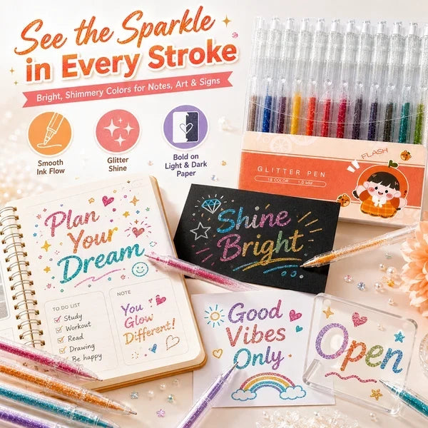 ⏳Ultimo giorno – Prezzo speciale: €19.99!! 💥🎁Set di penne gel glitterate – Scrittura fluida🎨