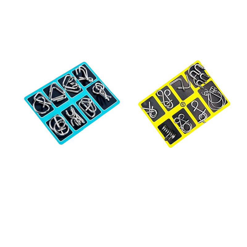 Anello puzzle in metallo da otto pezzi versione blu rompicapo