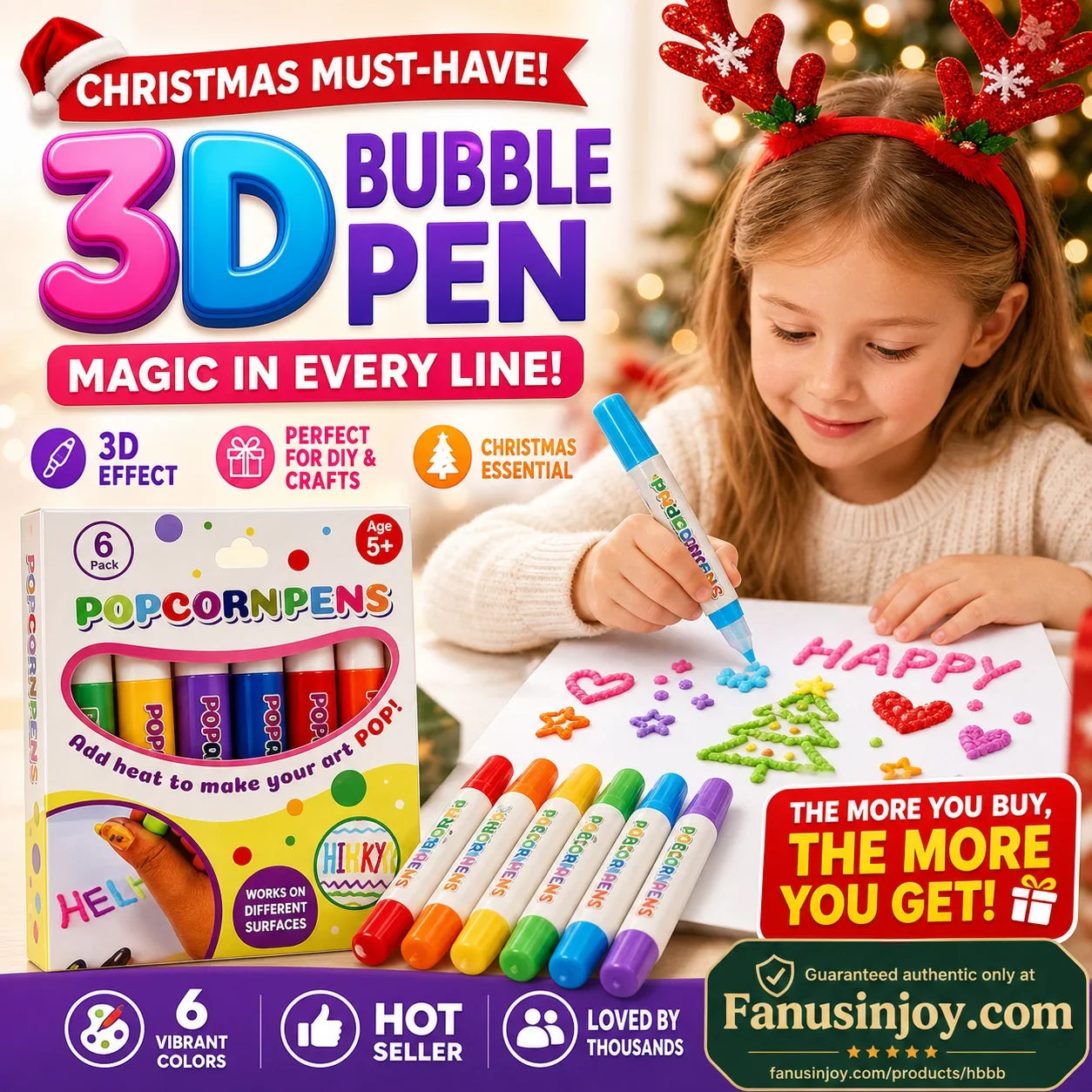 🖌️Penna magica – Disegna in 3D con un solo tratto!🎄 Fai da te: penne per disegnare con i popcorn
